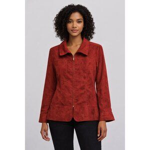 Vintage Snakeskin Print Shiny Wet Look Red Textured Zip-Up Jacket Collar M State